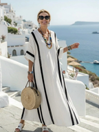 Elvienne | Kortärmad Färgblockad Randig Maxiklänning