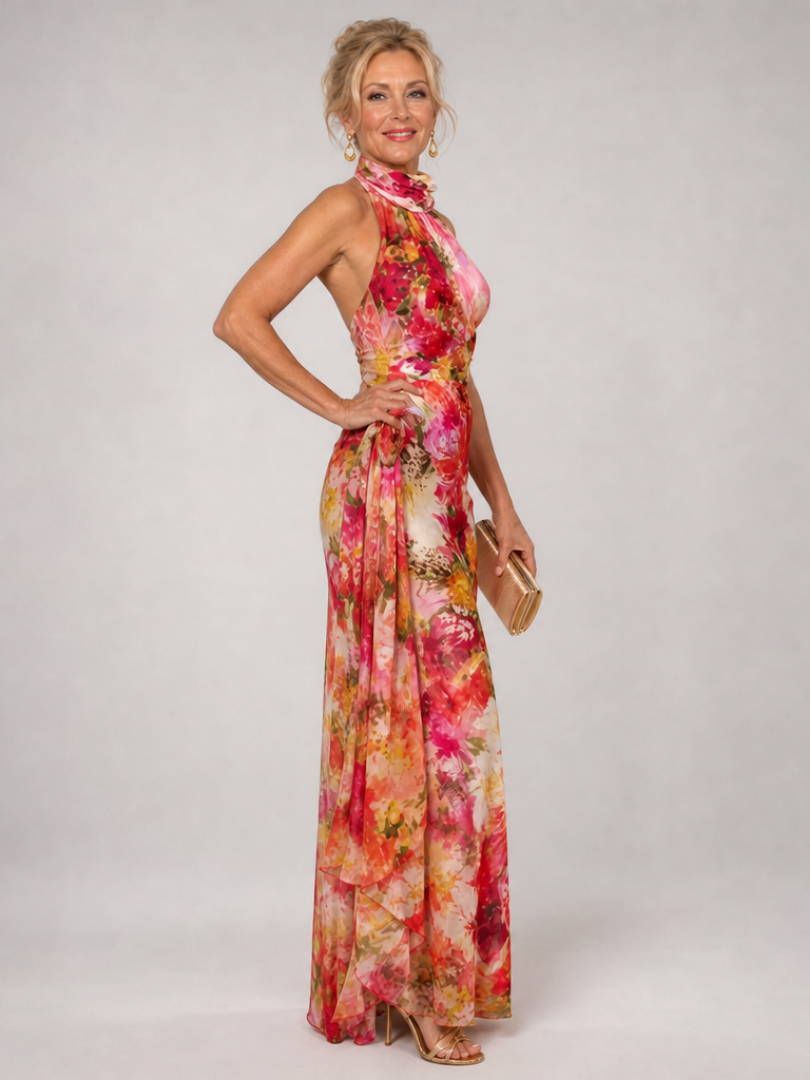 Elisabetta | Halterneck Blommönstrad Maxiklänning