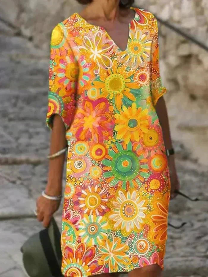 Nira | Levande Blommig Midiklänning