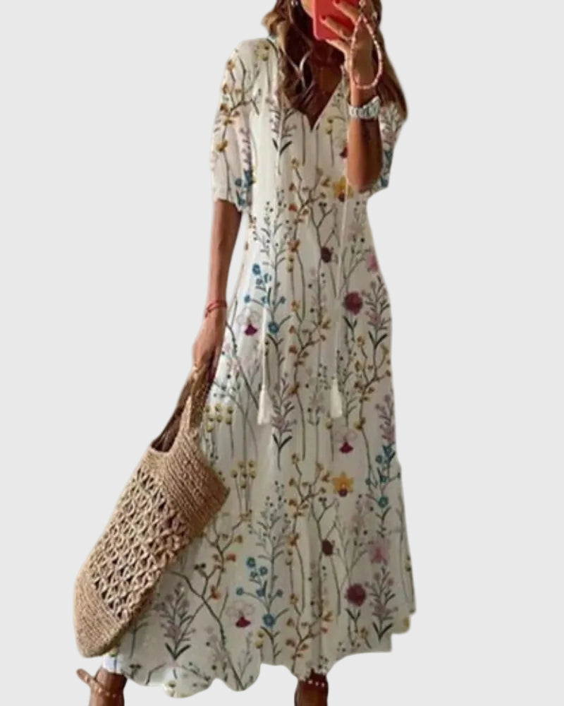 Amalia | Bohemisk Vintage Sommarmaxiklänning