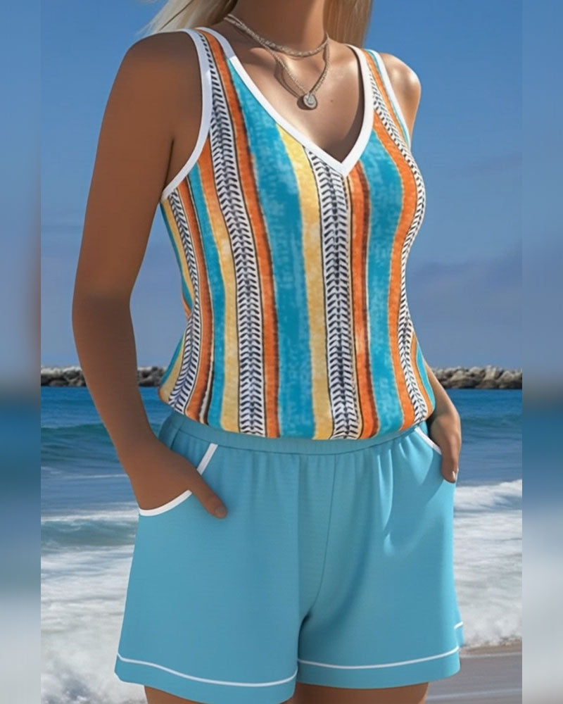 Mia | Randig V-ringad Tankini