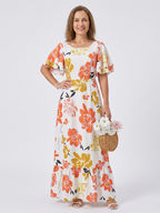 Elowen | Rund Ringning Kortärmad Volangad Maxiklänning