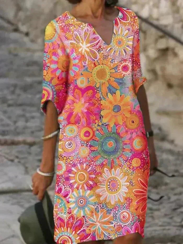 Nira | Levande Blommig Midiklänning