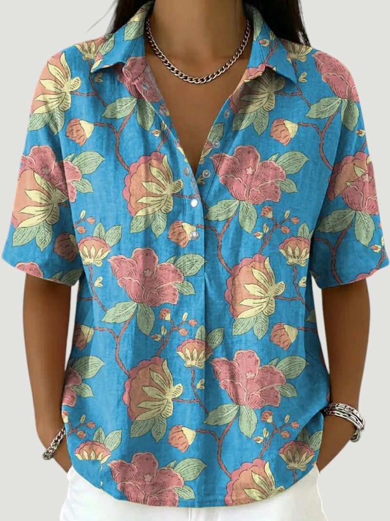 Lynaa - Elegant Blus med Blommönster