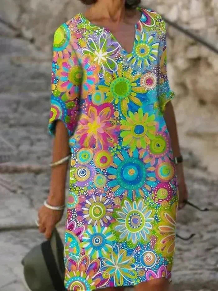 Nira | Levande Blommig Midiklänning