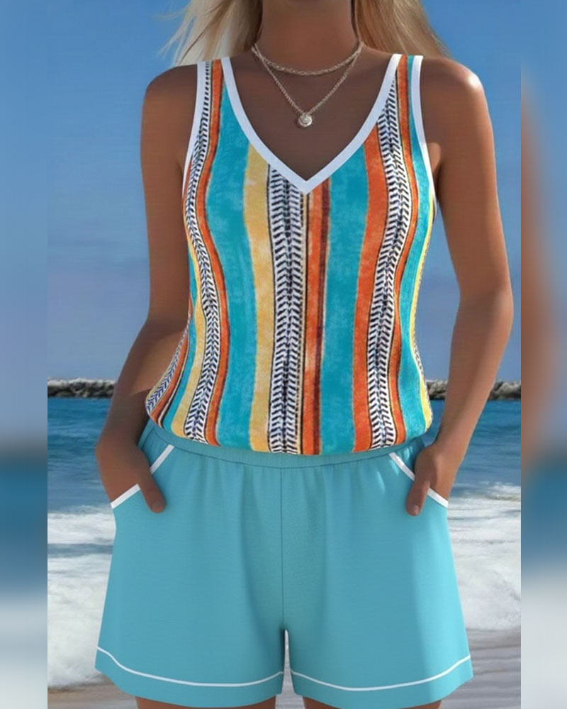 Mia | Randig V-ringad Tankini
