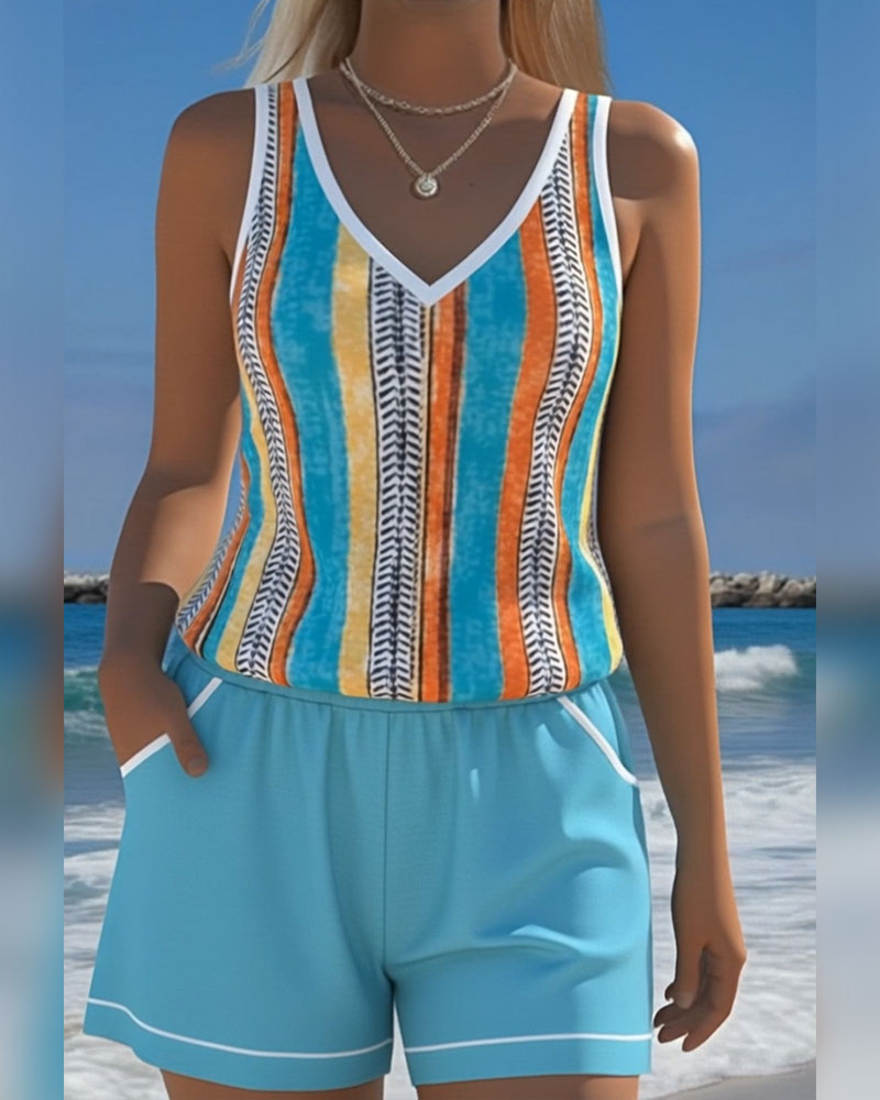 Mia | Randig V-ringad Tankini