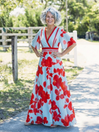 Corinne | V-ringad Kortärmad Blommönstrad Maxiklänning