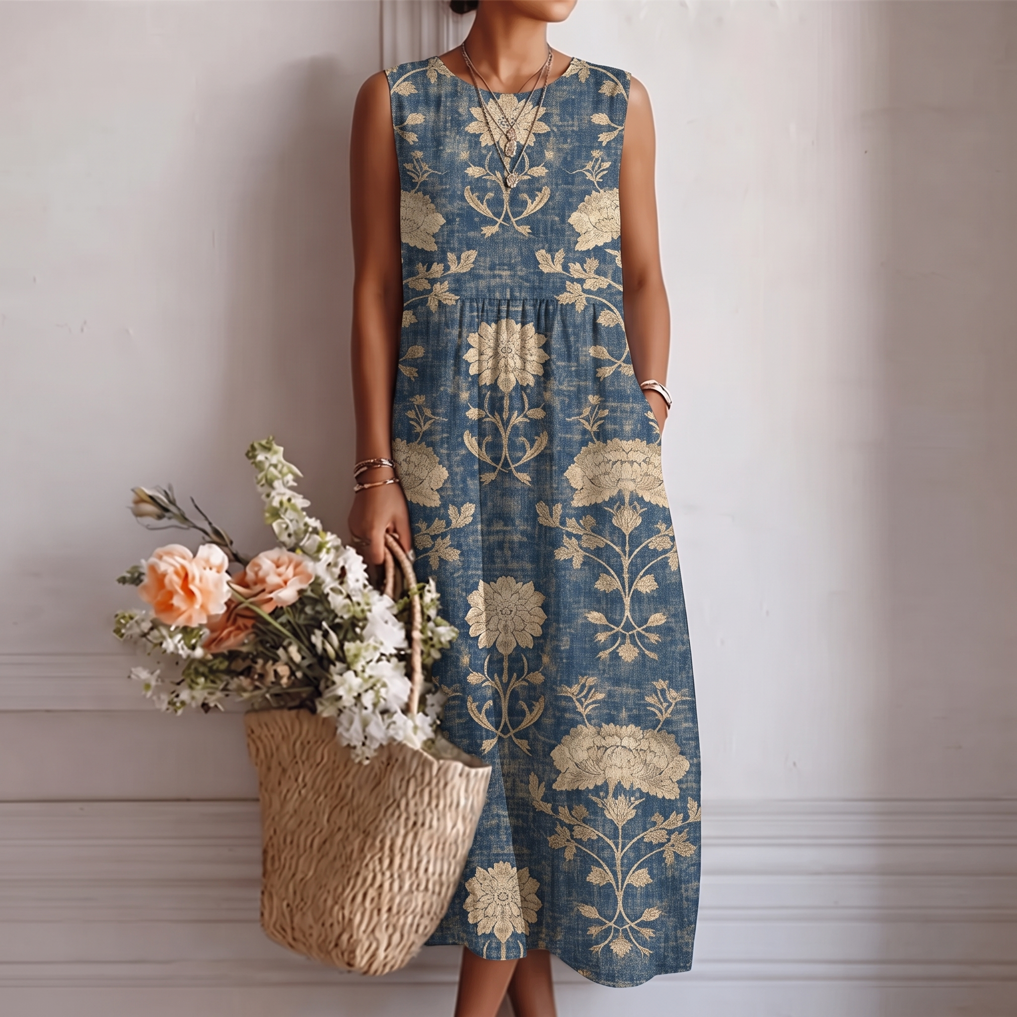 Alberte™ | Klassisk Blommig Midiklänning